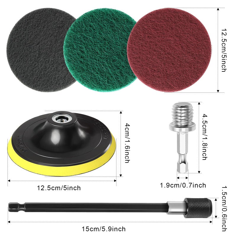 GOH DODD Power Scrub Pads Drill Attachment, GOH DODD 15 Pieces 5 Inch Headlight Restoration Kit Cleaning Kit Scouring Pads with Baker and Universal Shaft for Kitchen, Bathroom, Grout, Carpet, Tub, Grill, Tile - Image 2